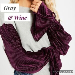 SALE!!! Gray Top w/Velour Sleeves
